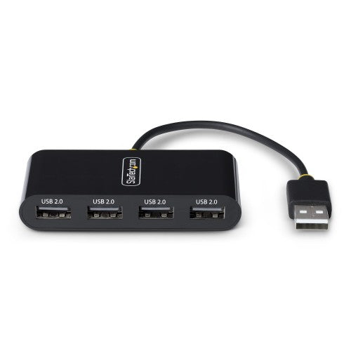 StarTech.com 4-Port USB 2.0 Hub, USB Bus Powered, Small Travel Mini USB Hub, USB 2.0 Splitter, Portable Multi-Port USB Hub, 480Mbps, Overcurrent Protection (OCP)