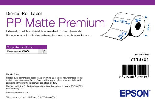 Epson PP Matte Label Premium, Die-cut Roll, 105mm x 152mm, 185 Labels
