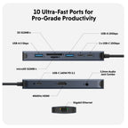 HYPER HD4005GL interface hub USB 3.2 Gen 1 (3.1 Gen 1) Type-C 10000 Mbit/s Blue, Grey