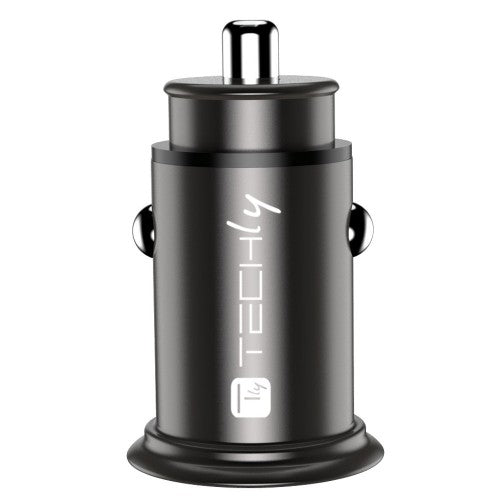 Techly Mini Car Charger USB-A and USB-C Quick Charge 3.0 38W in Black Metal