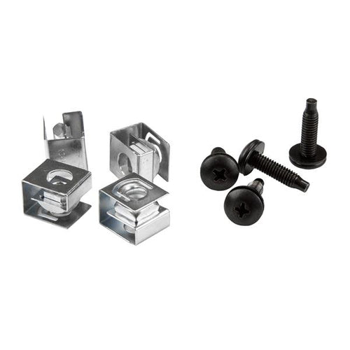 StarTech.com 50-Pack 10-32 19mm Screws and Square Hole Clip Nuts for 19" or 10" Server Racks, Cabinets and Enclosures, Black and Silver - TAA
