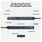 HYPER HD4006GL interface hub USB 3.2 Gen 1 (3.1 Gen 1) Type-C 10000 Mbit/s Blue, Grey