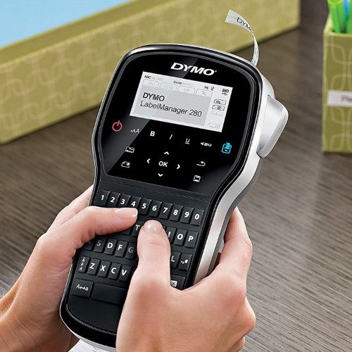 DYMO LabelManager 280 Rechargeable Handheld Label Maker Kit | QWERTY Keyboard | with 2 Rolls of D1 Labels & Carrying Case
