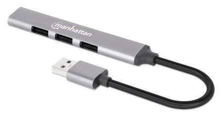 Manhattan USB-A 4-Port Hub, 4x USB-A Ports (1x 5 Gbps USB 3.2 Gen1 aka USB 3.0, 3 x 480 Mbps USB 2.0), USB powered (no external power supply required), Aluminium