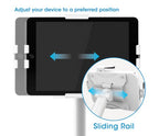 Manhattan Floor Stand (Anti theft) for Tablet and iPad, Universal, 360° Rotation, Tilt +20° to -110°, White, Lockable, Tablets 7.9" to 11", Height adjustable 790 to 1190mm,Extendable clamps: height 200 to 246mm/width 129 to 181mm,Can be bolted to floor (p