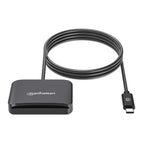 Manhattan USB-C Contact Smart Card Reader with MicroSD slot, USB Type-C Male to Contact Reader Interface and microSDXC, Supports Windows, macOS and Linux, Reads SIM Cards with Adapter, Cable 1m, Black, Three Year Warranty