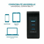 Mobilis Charger 100W 2USB C 1USBA GaN cable 100W Laptop, Smartphone, Tablet Black AC Indoor