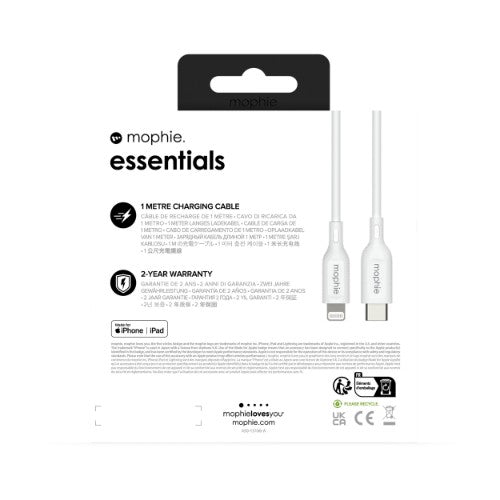 mophie essentials Lightning to USB-C | charging cable (1M) White