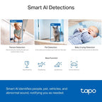 TP-Link Tapo Pan/Tilt AI Home Security Wi-Fi Camera SPEC: 3K 5MP (2880×1620), 2.4 GHz, Horizontal 360º