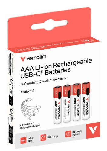 Verbatim AAA USB-C Rechargeable Battery (Pack of 4)