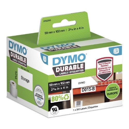 DYMO Authentic LabelWriter Durable Labels | 59mm x 102mm | White Poly | 300 Self-Adhesive Labels | High-Performance | For LabelWriter Label Makers