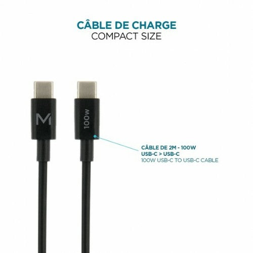 Mobilis Charger 100W 2USB C 1USBA GaN cable 100W Laptop, Smartphone, Tablet Black AC Indoor
