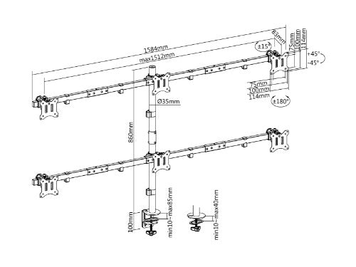 Equip 17"-32" Articulating 6 Monitor Desk Mount Bracket