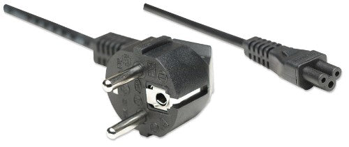 Manhattan Mains Power Cord/Cable, Euro 2-pin (CEE 7/4 Schuko) plug to C5 Female (cloverleaf/triangular), 1.8m, 16A, Lead, Lifetime Warranty