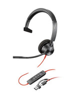 HP Poly Blackwire 3310 Microsoft Teams Certified Headset +USB-C/A Adapter TAA