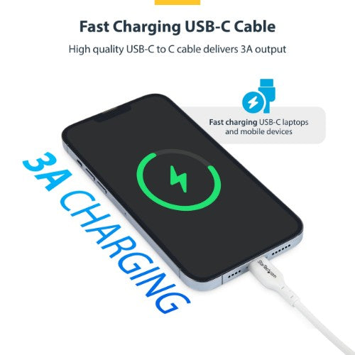 StarTech.com 3ft (1m) USB-C Charging Cable, Charge & Sync, 60W (3A) PD, USB 2.0 Laptop Charger Cable - White USB C Charging Cord