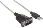 Manhattan USB-A to Serial Converter cable, 1.8m, Male to Male, Serial/RS232/COM/DB9, Prolific PL-2303RA Chip, Black/Silver cable, Three Years Warranty