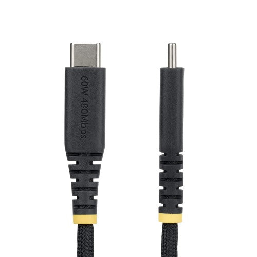 StarTech.com 1m (3ft) USB-C Charging Cable, 60W (3A) PD, Dual-Layer Braided Nylon/TPE Jacket, Rugged USB C Charging Cord, USB 2.0 Laptop Charger Cable