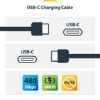 StarTech.com 30cm (1ft) USB-C Charging Cable, 60W (3A) PD, Dual-Layer Braided Nylon/TPE Jacket, Rugged USB C Charging Cord, USB 2.0 Laptop Charger Cable