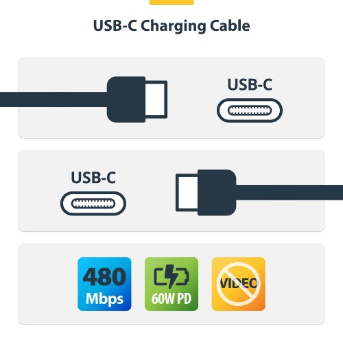 StarTech.com 15cm (6in) White USB-C Charging Cable, 60W (3A) PD, Dual-Layer Braided Nylon/TPE Jacket, Rugged USB C Charging Cord, USB 2.0 Laptop Charger Cable