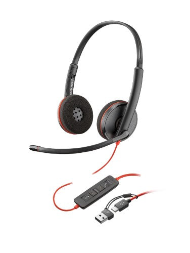 HP Poly Blackwire 3220 Stereo USB-C Black Headset +USB-C/A Adapter (Bulk)