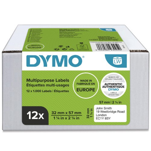 Dymo 2093095 DirectLabel-etikettes 57mm x32mm Pack=12 for Dymo LW 550 60mm/400 Duo/60mm
