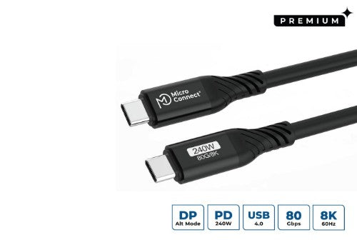 Microconnect USB4CC1-240W-80GBPS USB cable USB4 Gen 3x2 1 m USB C Black