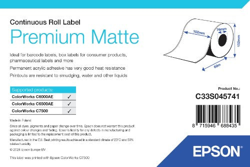 Epson Premium Matte Label - Continuous Roll: 102mm x 60m
