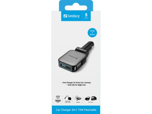 Sandberg Car Charger 3in1 72W FlexCable