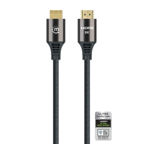 Manhattan HDMI 8K@60Hz Cable with Ethernet, 1m, Certified, Suitable for ALL 8K, 4K & 1080p/HD uses - when upgrading now or have it ready for when you need it, Male to Male, Black, 4K@120Hz, Lifetime Warranty, Ultra High Speed