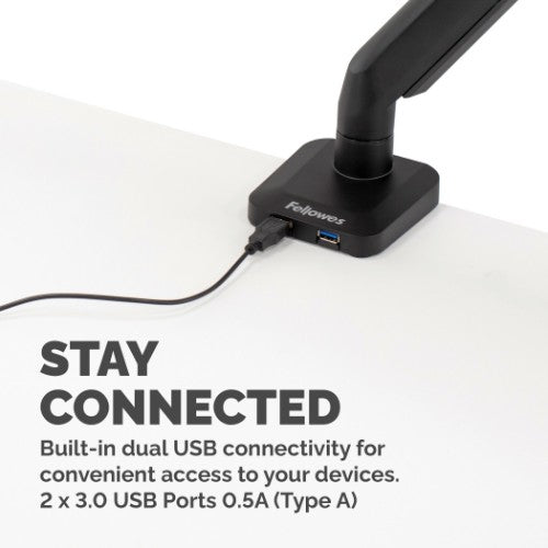 Fellowes Platinum Series Monitor Arm - Monitor Mount for 8KG 40 Inch Screens - Adjustable Monitor Desk Mount - Tilt 45° Pan 180° Swivel 360° Rotation 360°, VESA 75 x 75/100 x 100 - Black