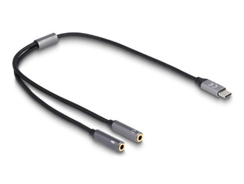 DeLOCK Headset Adapter USB Type-C male DAC 24 Bit / 96 kHz Hi-Res to 2 x 3.5 mm 3 pin Stereo jack female