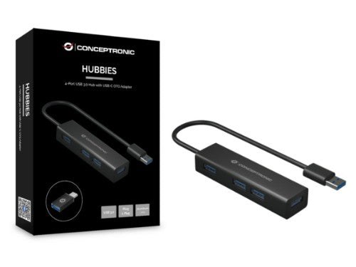 Conceptronic 4-Port USB 3.0 Aluminum Hub with USB-C to USB-A Adapter