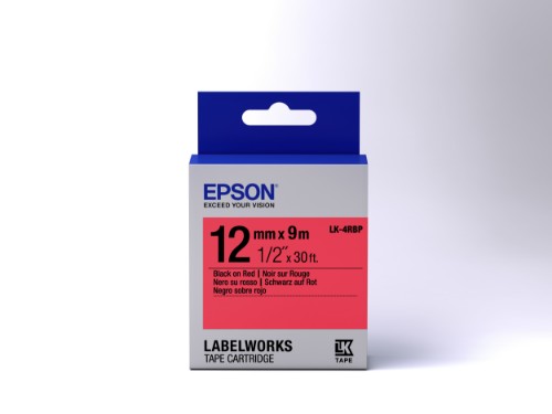 Epson C53S654007/LK-4RBP DirectLabel-etikettes black on red 12mm x 9m for Epson LabelWorks 4-18mm/36mm/6-12mm/6-18mm/6-24mm