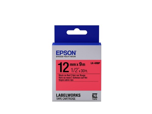 Epson C53S654007/LK-4RBP DirectLabel-etikettes black on red 12mm x 9m for Epson LabelWorks 4-18mm/36mm/6-12mm/6-18mm/6-24mm