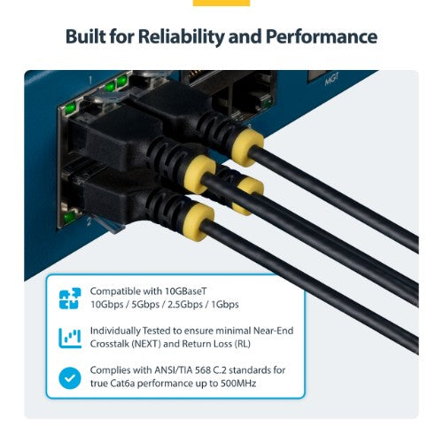 StarTech.com 2m Black Ultra Slim Cat6A Ethernet Cable, UTP, Pure Bare Copper Wire, 34AWG Slim RJ45 Network Patch Cord, Individually Tested