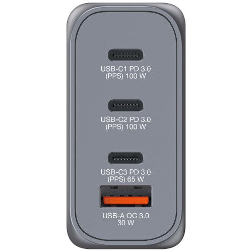 Verbatim GNC-100 GaN Charger 100W with 2 x USB-C PD 100W / 1 x USB-C PD 65W / 1 x USB-A QC 3.0 (EU/UK/US)