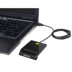 Manhattan USB-A Contact Smart Card Reader, 12 Mbps, Friction type compatible, External, Windows or Mac, Cable 105cm, Black, Three Year Warranty