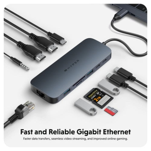 HYPER HD4006GL interface hub USB 3.2 Gen 1 (3.1 Gen 1) Type-C 10000 Mbit/s Blue, Grey
