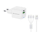 Conceptronic 2-Port 33W GaN USB PD Charger with 3-in-1 Charging Cable, USB-C x 1, USB-A x 1, QC 3.0, PPS