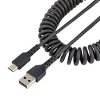 StarTech.com 3.3ft (1m) USB-A to USB-C Fast Charging Cable, Rugged, Coiled, Charge & Sync, 3A, USB 2.0, TPE Jacket and Aramid Fiber - USB Charging Cord