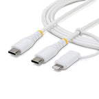 StarTech.com 2m (6ft) 2-in-1 Rugged USB-C Charging Cable with Lightning Adapter, 30W/60W (3A), Apple MFi Certified, Braided USB C Charger Cord for iPhone/iPad/Android
